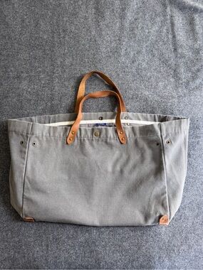 Buajibaja Canvas Tote Bag with Leather Handles - Gray